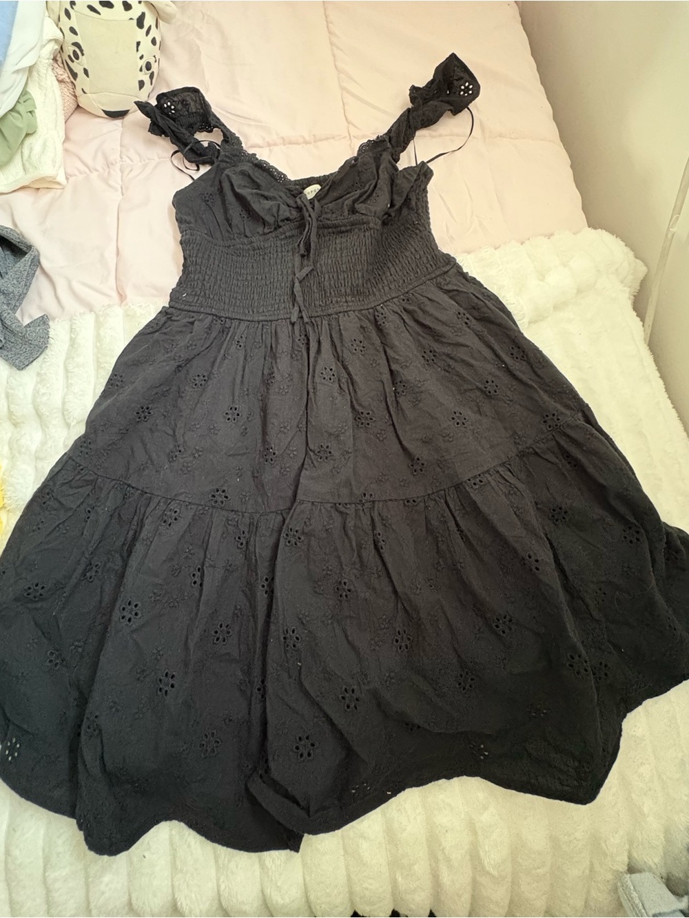 Aeropostale Black Eyelet Midi Dress with Smocked Bodice